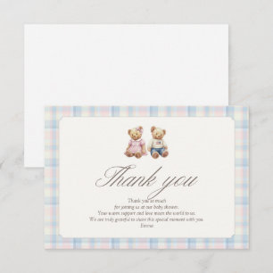 Pink Blue Teddy Bear Thank You Gender Reveveal Card
