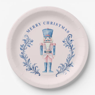 Pink & Blue Toile Crest Nutcracker Paper Plate