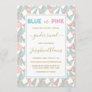 Pink Blue Triangle Pattern Virtual Gender Reveal Invitation