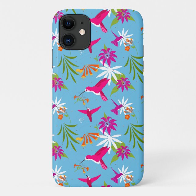 Pink Blue Tropical Hummingbird Patterned Case-Mate iPhone Case (Back)