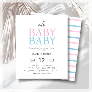 Pink & Blue Twin Baby Shower Budget Invitation