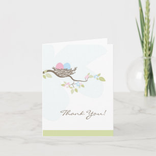 Pink & Blue Twin Eggs in Nest Thank You Card