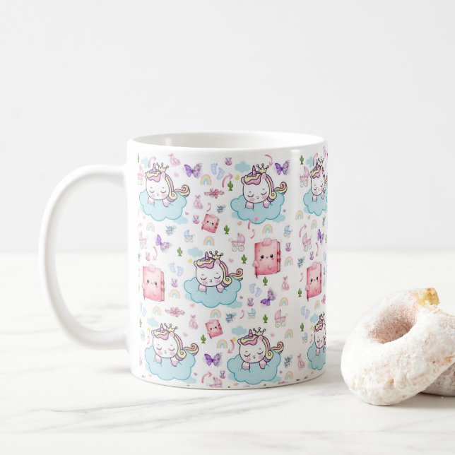 Pink Blue Unicorn Cat Rainbow Mug (With Donut)