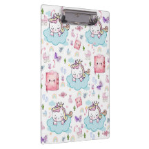 Pink, Blue Unicorn Rainbow Cat Clipboard