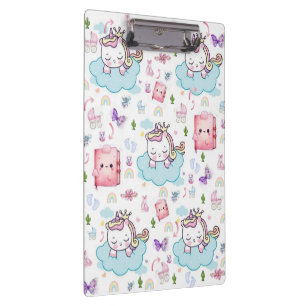 Pink, Blue Unicorn Rainbow Cat Clipboard