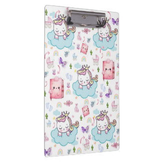 Pink, Blue Unicorn Rainbow Cat Clipboard