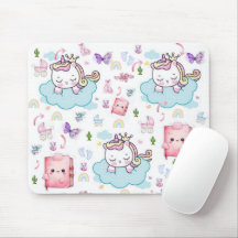 Pink, Blue Unicorn Rainbow Cat Mousepad