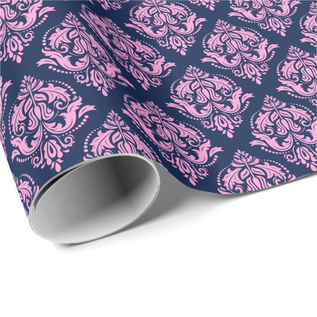 Pink & Blue Vintage Damasks Pattern Wrapping Paper (Roll Corner)