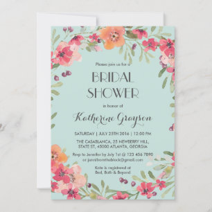 Pink Blue Vintage Flower Bridal Shower Invitation