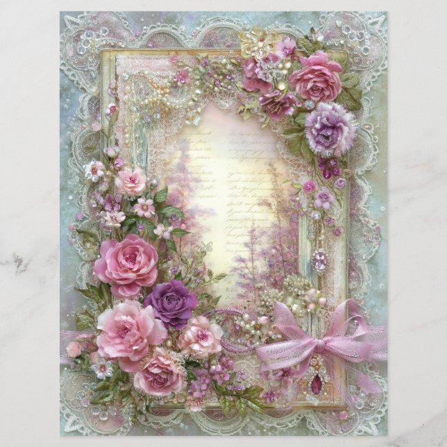 Pink Blue Vintage Junk Journal Scrapbook Paper (Front)