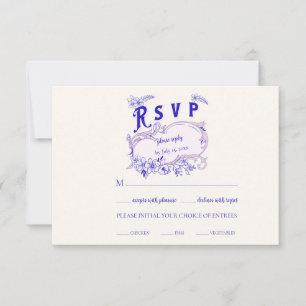 Pink Blue Vintage Library Book Wedding RSVP Card