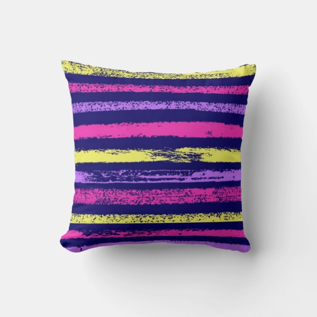 Pink blue violet retro Abstract Multicolor stripes Cushion (Front)
