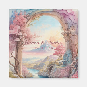 Pink Blue Watercolor Fantasy Landscape Magnet