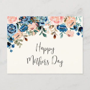 Pink & Blue Watercolor Flowers Mother's Day Postcard