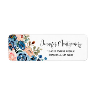 Pink & Blue Watercolor Flowers Return Address Label