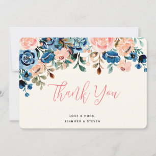 Pink & Blue Watercolor Flowers Thank You Card