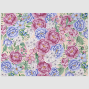 Pink & Blue Watercolor Garden Flowers Decoupage Tissue Paper