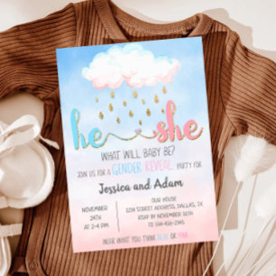 Pink Blue Watercolor Gender Reveal Invitation
