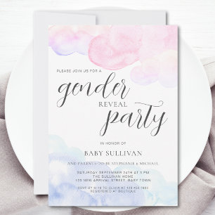 Pink Blue Watercolor Gender Reveal Party  Invitation