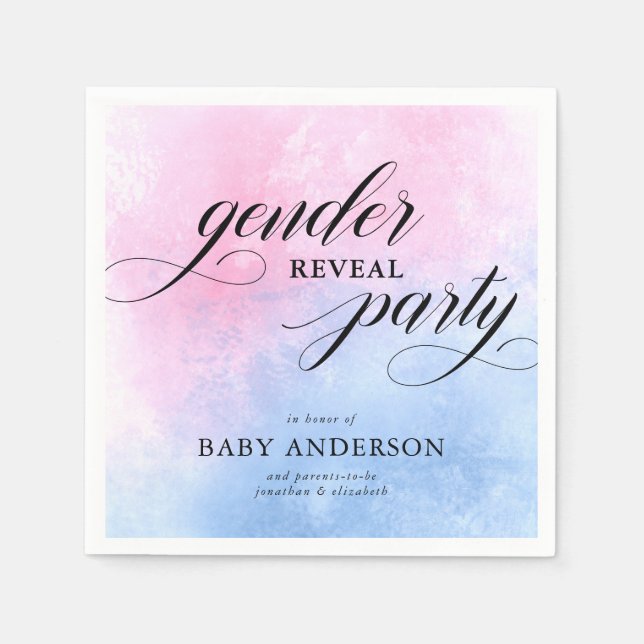Pink & Blue Watercolor Gender Reveal Party Napkin (Front)