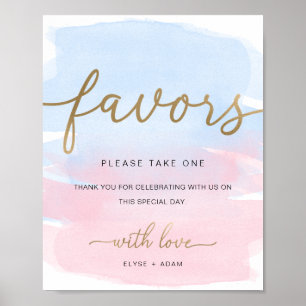 Pink Blue Watercolor Gold Favours Sign