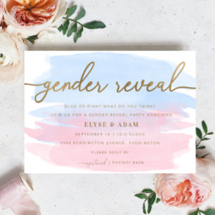 Pink & Blue Watercolor Gold Gender Reveal Invite