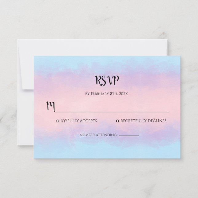 Pink Blue Watercolor Minimal RSVP Card (Front)