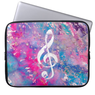 Pink Blue Watercolor Paint Music Note Treble Clef Laptop Sleeve