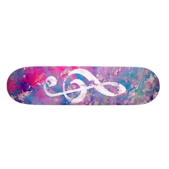 Pink Blue Watercolor Paint Music Note Treble Clef Skateboard Decks