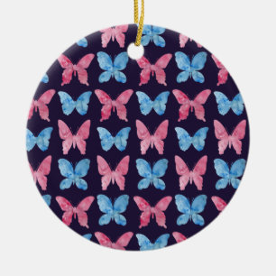 Pink Blue Watercolor Painting Pattern Ceramic Tree Decoration