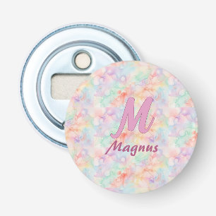 pink blue watercolor pastel monogram name letter c bottle opener