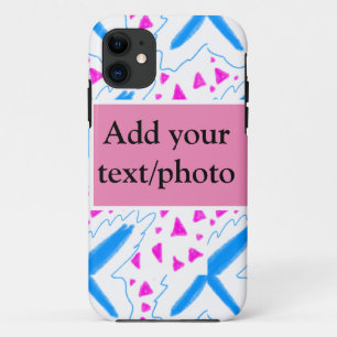 Pink blue watercolor pattern add name text custom iPhone 11 case