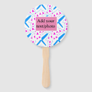 Pink blue watercolor pattern add name text custom hand fan