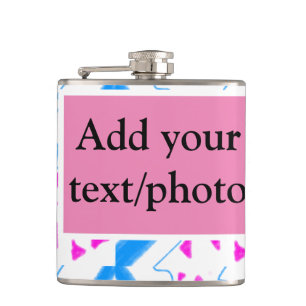 Pink blue watercolor pattern add name text custom hip flask