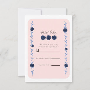 Pink Blue Watercolor Rose Vines Cottage RSVP Reply Card