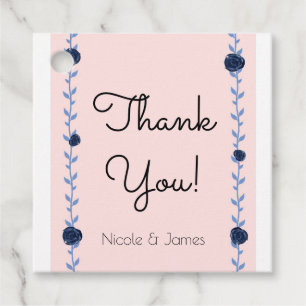 Pink Blue Watercolor Rose Vines Cottage Wedding Favour Tags