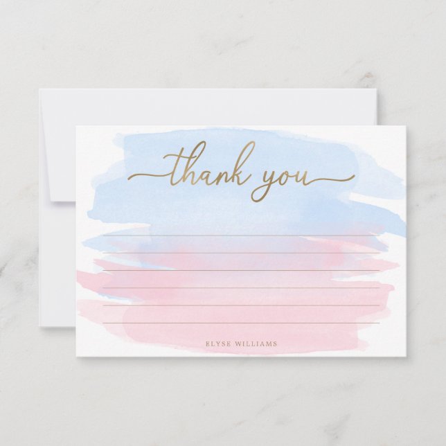 Pink Blue Watercolour Thank You Card (Front)