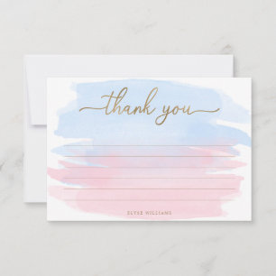 Pink Blue Watercolour Thank You Card
