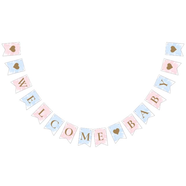 Pink Blue Watercolour Welcome Baby Bunting Flags (All)