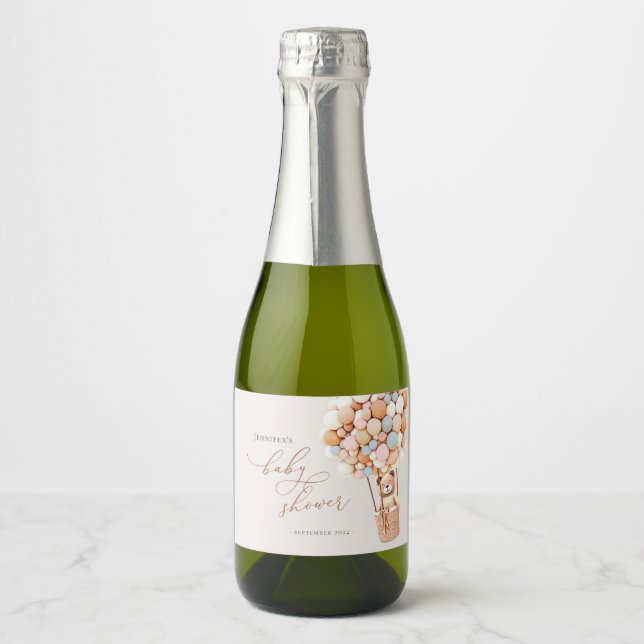 Pink Blue We Can Bearly Wait! Baby Shower Sparkling Wine Label (Front)