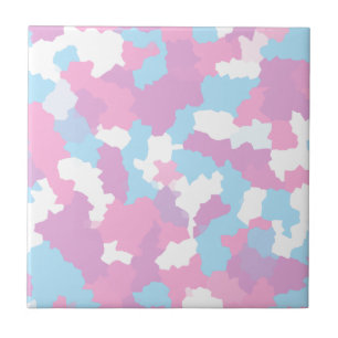 Pink Blue White Camo Abstract Ceramic Tile