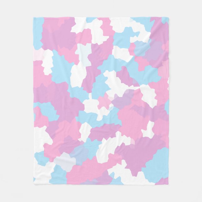 Pink Blue White Camo Abstract Fleece Blanket (Front)
