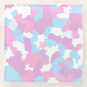 Pink Blue White Camo Abstract Glass Coaster