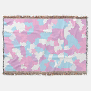 Pink Blue White Camo Abstract Throw Blanket