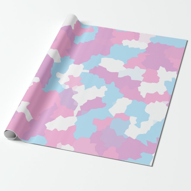 Pink Blue White Camo Abstract Wrapping Paper (Unrolled)