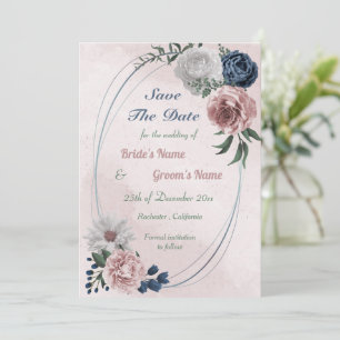  pink blue & white floral geometric save the date