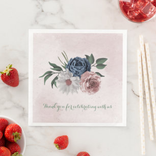 pink blue white floral greenery wedding napkin