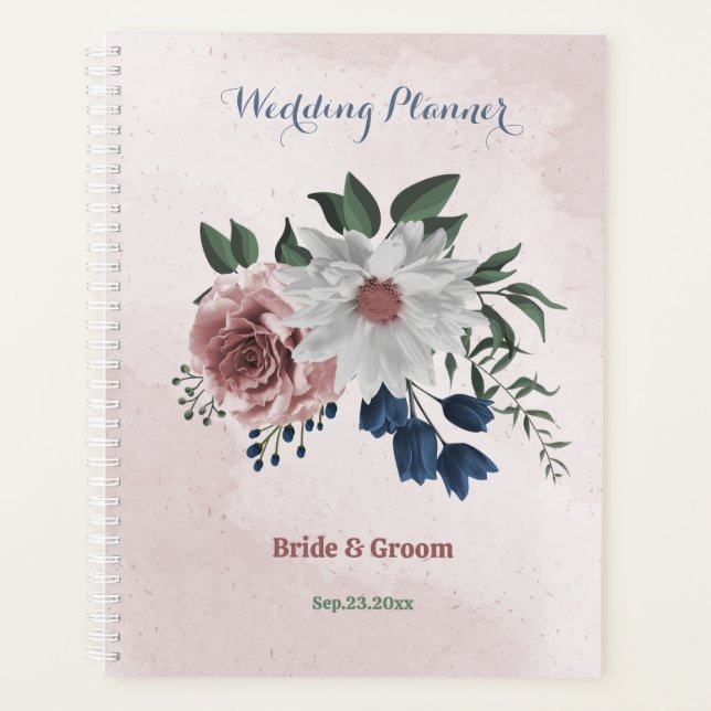  pink blue white floral greenery wedding planner (Front)