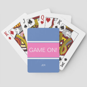 Pink, Blue & White GAME ON Quote Monogrammed Playing Cards