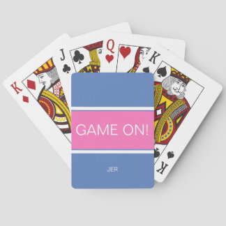 Pink, Blue & White GAME ON Quote Monogrammed Playing Cards